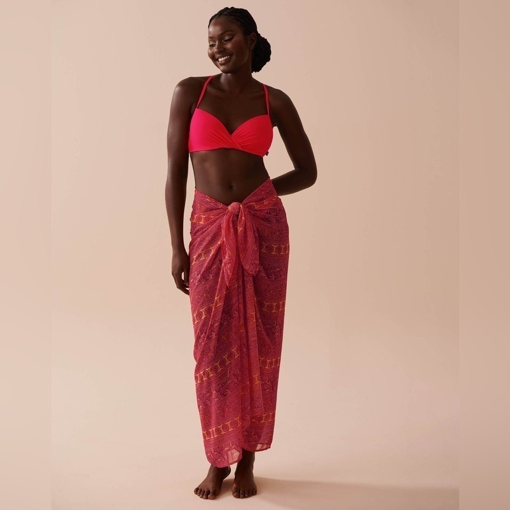 La Vie en Rose Aqua Beach Bikini Swimsuit Coverup Mesh Side Tie Sarong Skirt - Picture 2 of 9